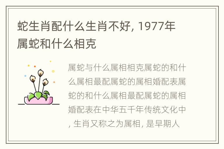 蛇生肖配什么生肖不好，1977年属蛇和什么相克