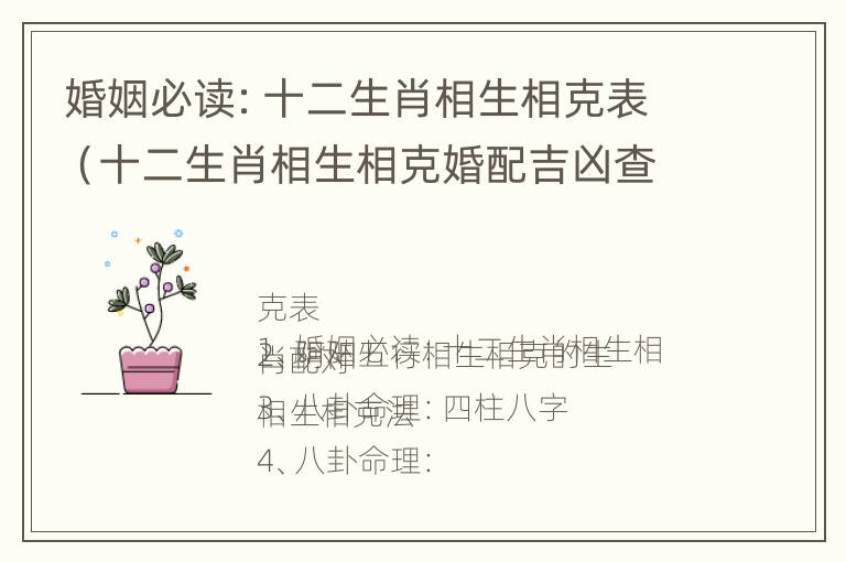 婚姻必读：十二生肖相生相克表（十二生肖相生相克婚配吉凶查对表）