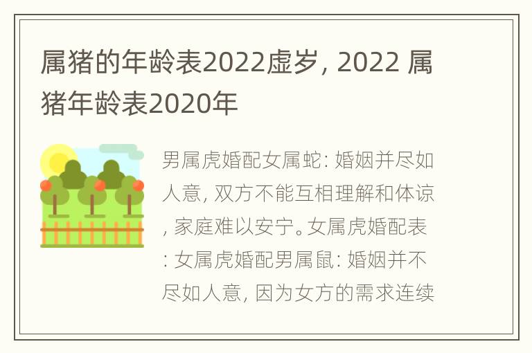 属猪的年龄表2022虚岁，2022 属猪年龄表2020年