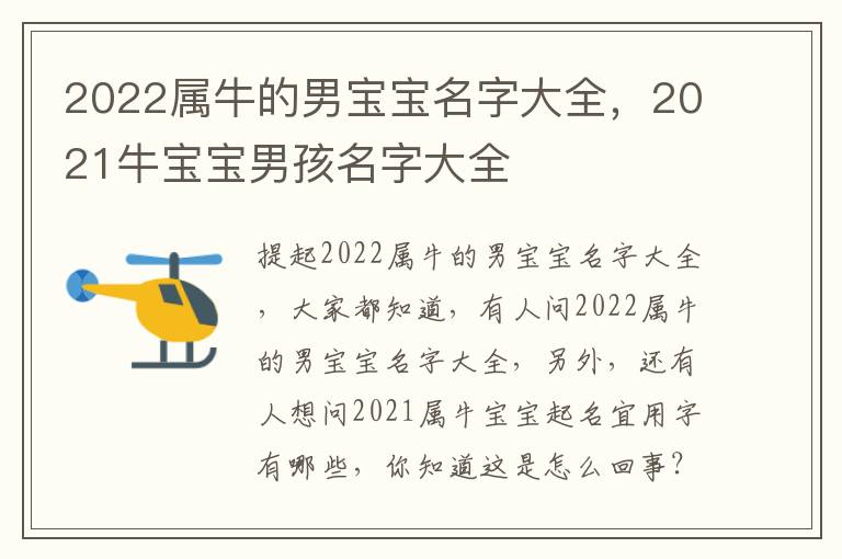 2022属牛的男宝宝名字大全，2021牛宝宝男孩名字大全