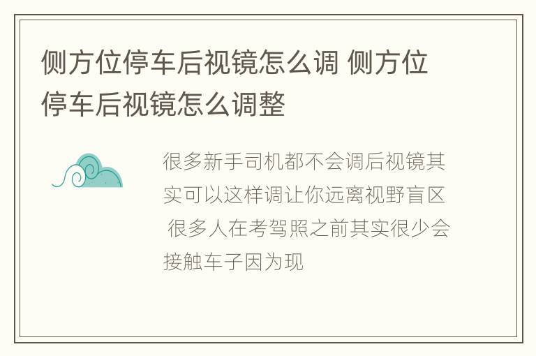 侧方位停车后视镜怎么调 侧方位停车后视镜怎么调整