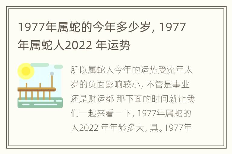 1977年属蛇的今年多少岁，1977年属蛇人2022 年运势