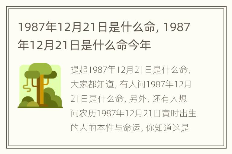 1987年12月21日是什么命，1987年12月21日是什么命今年