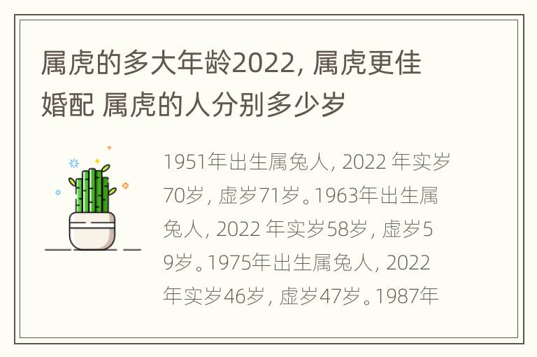 属虎的多大年龄2022，属虎更佳婚配 属虎的人分别多少岁