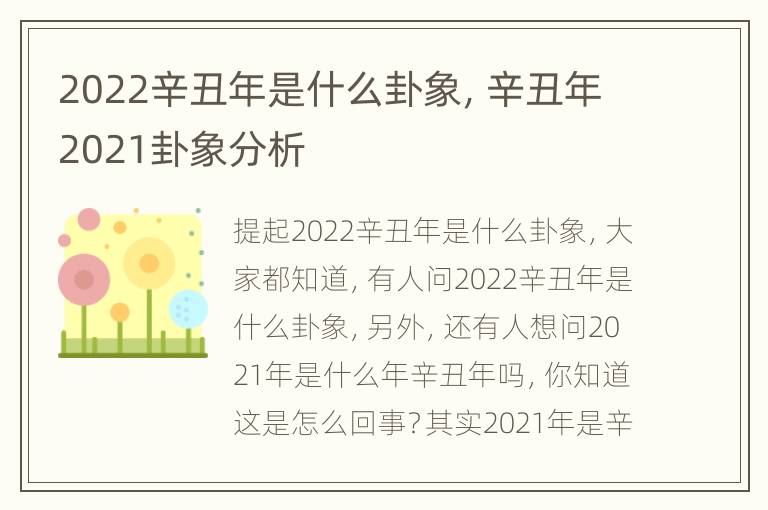 2022辛丑年是什么卦象，辛丑年2021卦象分析