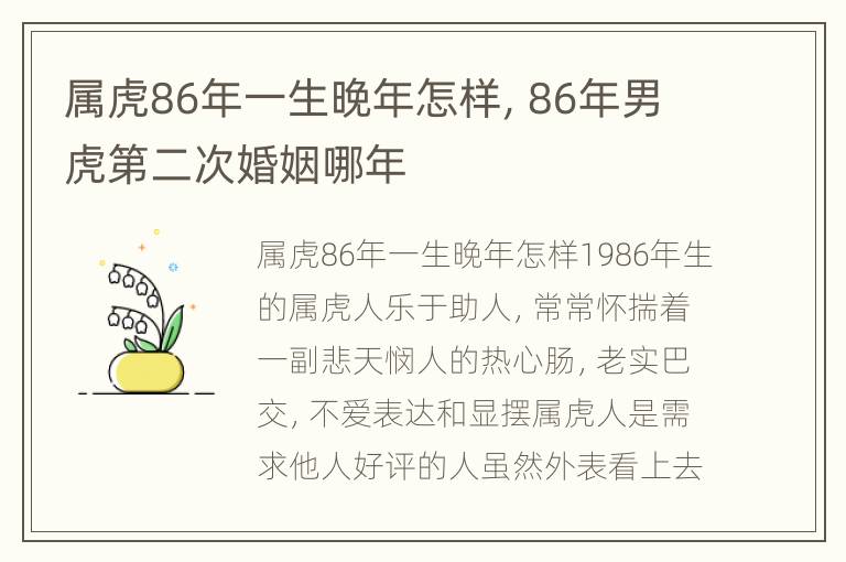 属虎86年一生晚年怎样，86年男虎第二次婚姻哪年