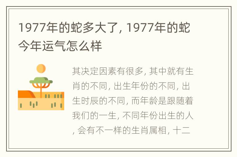 1977年的蛇多大了，1977年的蛇今年运气怎么样