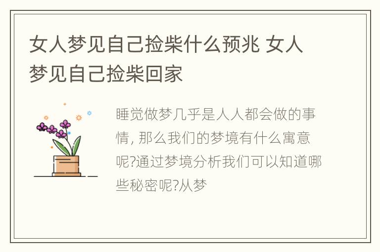 女人梦见自己捡柴什么预兆 女人梦见自己捡柴回家