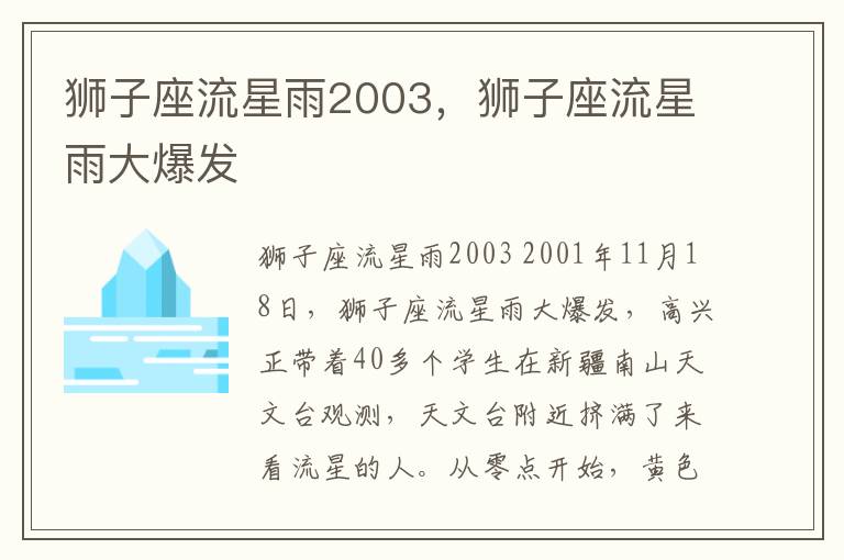 狮子座流星雨2003，狮子座流星雨大爆发