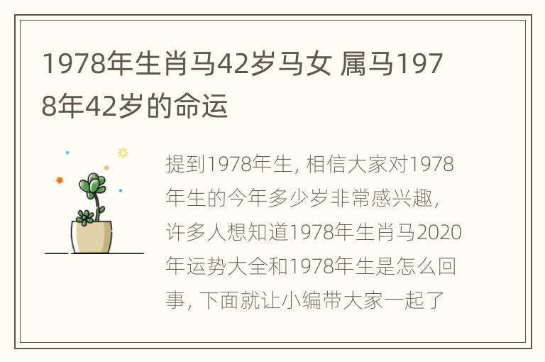 1978年生肖马42岁马女 属马1978年42岁的命运