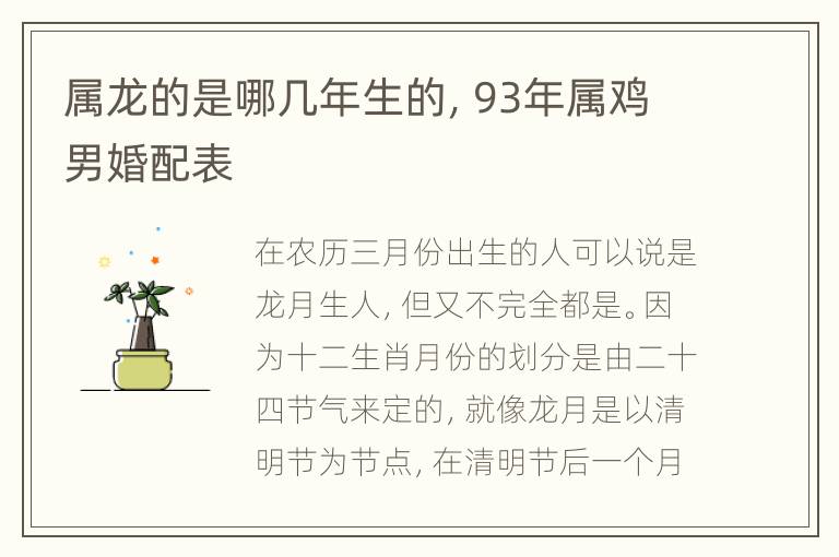 属龙的是哪几年生的，93年属鸡男婚配表