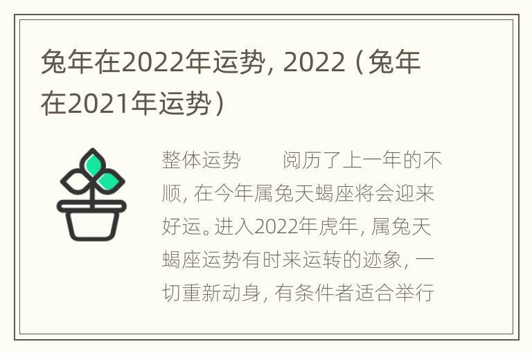 兔年在2022年运势，2022（兔年在2021年运势）