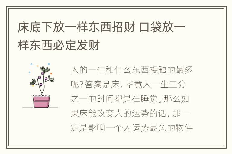 床底下放一样东西招财 口袋放一样东西必定发财