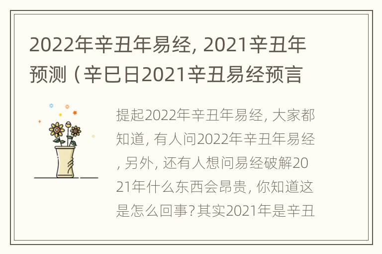 2022年辛丑年易经，2021辛丑年预测（辛巳日2021辛丑易经预言）