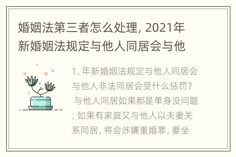 婚姻法第三者怎么处理，2021年新婚姻法规定与他人同居会与他人非法同居