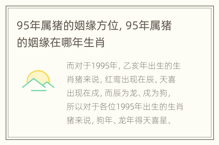 95年属猪的姻缘方位，95年属猪的姻缘在哪年生肖