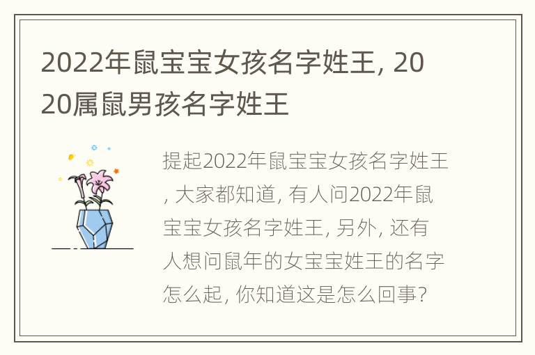 2022年鼠宝宝女孩名字姓王，2020属鼠男孩名字姓王