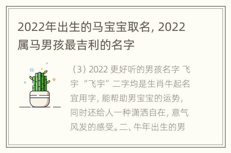 2022年出生的马宝宝取名，2022属马男孩最吉利的名字