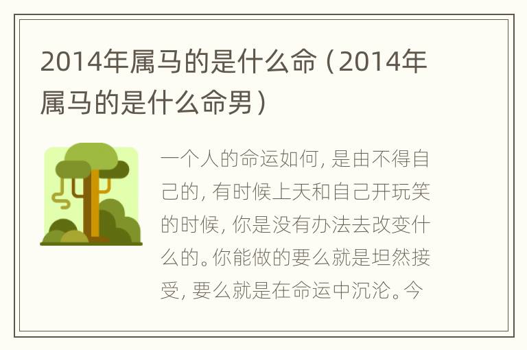 2014年属马的是什么命（2014年属马的是什么命男）