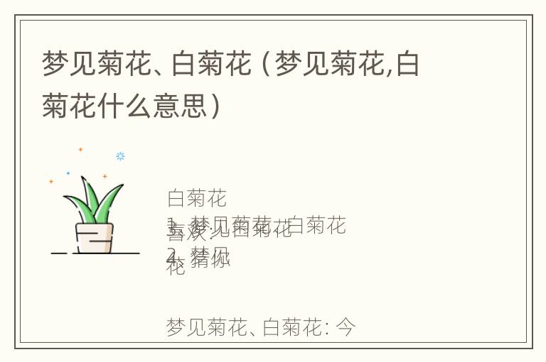 梦见菊花、白菊花（梦见菊花,白菊花什么意思）