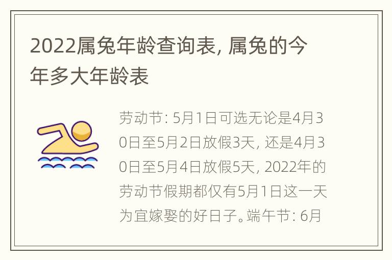 2022属兔年龄查询表，属兔的今年多大年龄表