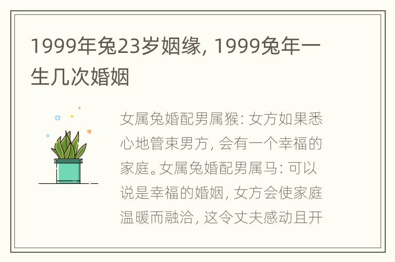 1999年兔23岁姻缘，1999兔年一生几次婚姻