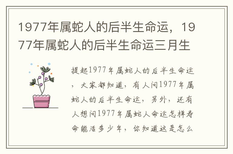 1977年属蛇人的后半生命运，1977年属蛇人的后半生命运三月生的命运