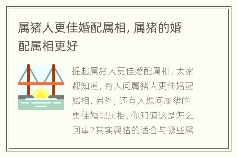 属猪人更佳婚配属相，属猪的婚配属相更好