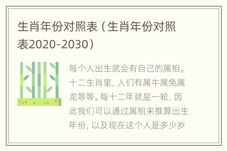 生肖年份对照表（生肖年份对照表2020-2030）