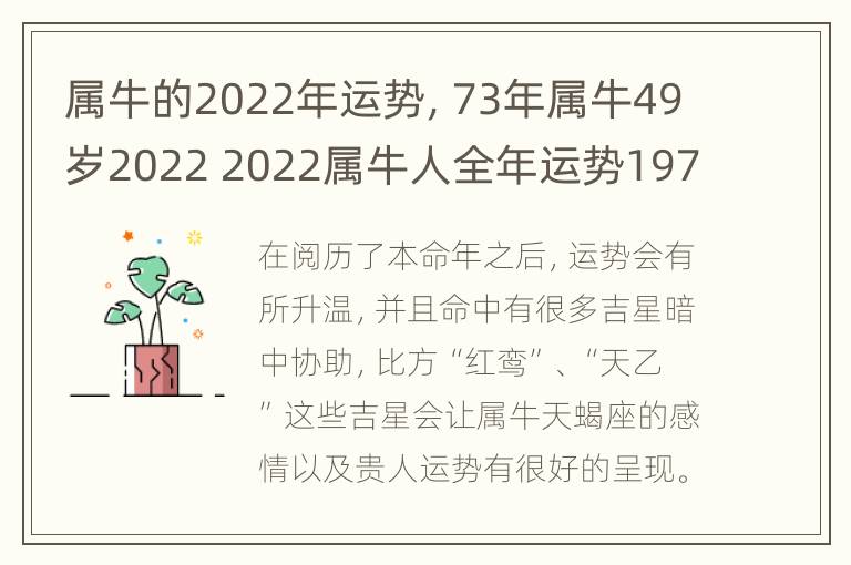 属牛的2022年运势，73年属牛49岁2022 2022属牛人全年运势1973