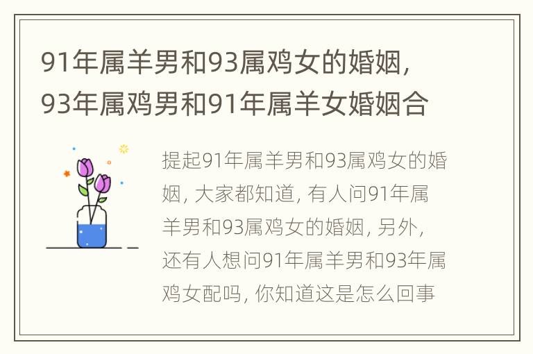 91年属羊男和93属鸡女的婚姻，93年属鸡男和91年属羊女婚姻合不合