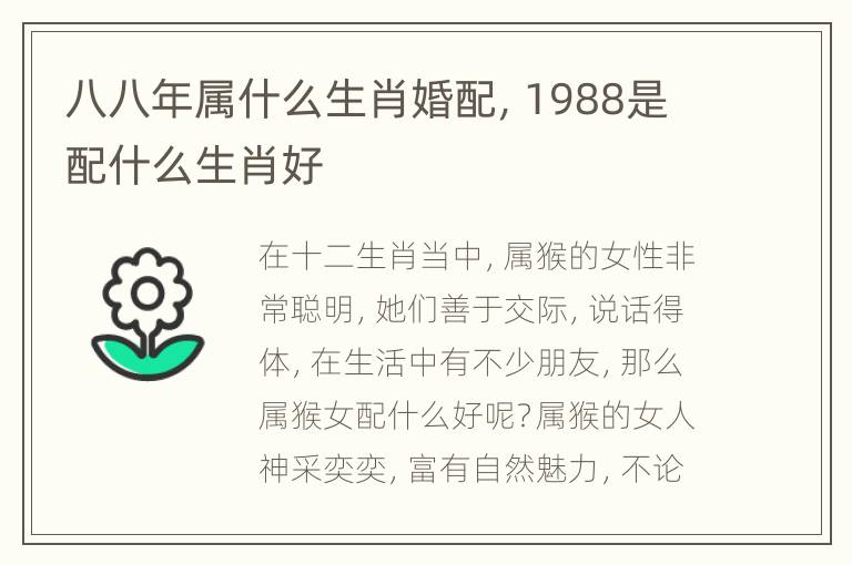 八八年属什么生肖婚配，1988是配什么生肖好