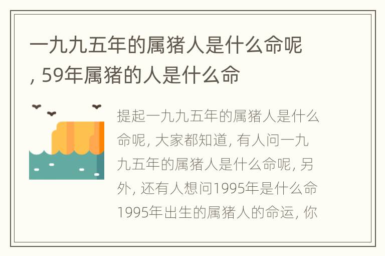 一九九五年的属猪人是什么命呢，59年属猪的人是什么命