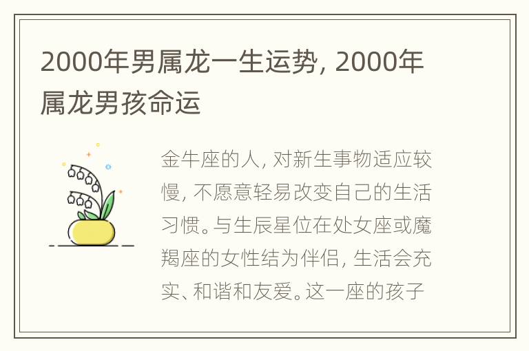 2000年男属龙一生运势，2000年属龙男孩命运