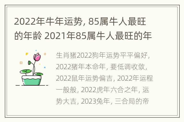 2022年牛年运势，85属牛人最旺的年龄 2021年85属牛人最旺的年龄