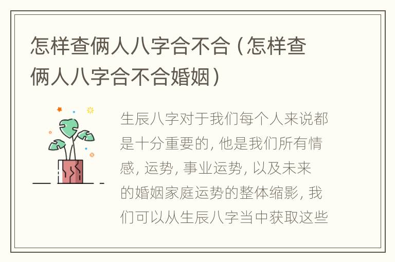 怎样查俩人八字合不合（怎样查俩人八字合不合婚姻）