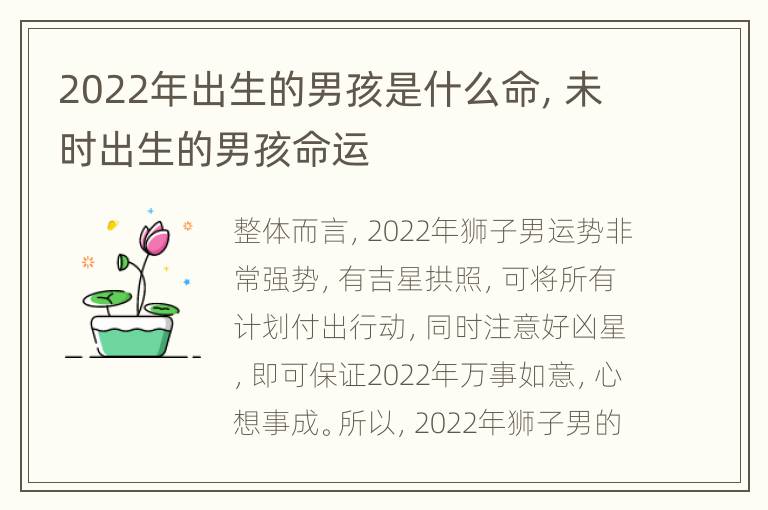 2022年出生的男孩是什么命，未时出生的男孩命运