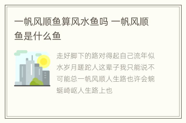 一帆风顺鱼算风水鱼吗 一帆风顺鱼是什么鱼