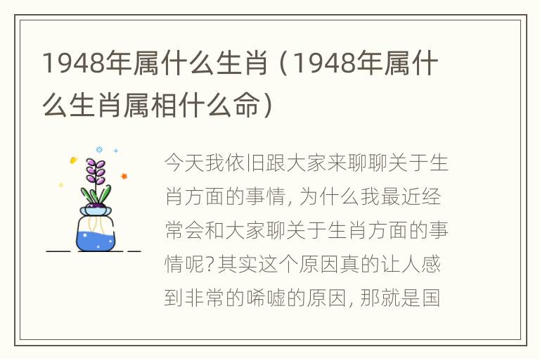 1948年属什么生肖（1948年属什么生肖属相什么命）