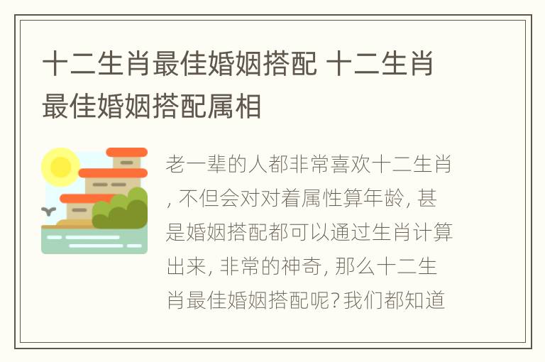 十二生肖最佳婚姻搭配 十二生肖最佳婚姻搭配属相