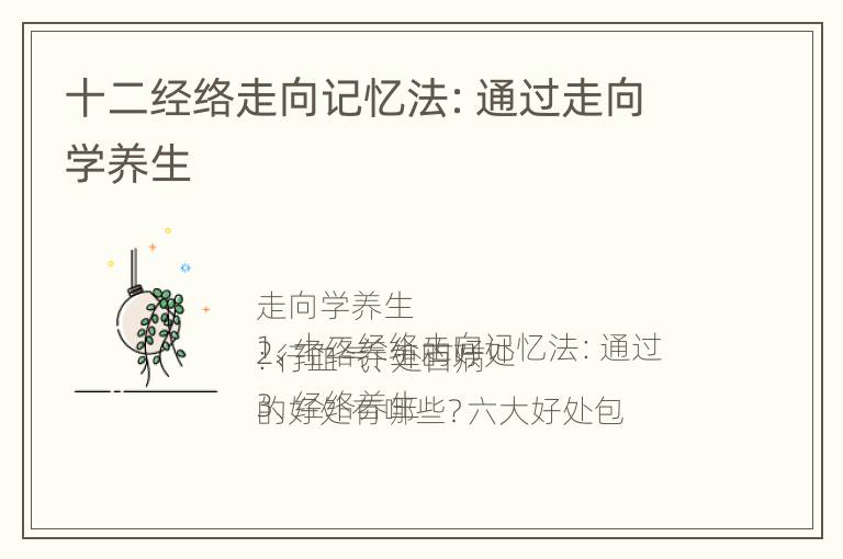 十二经络走向记忆法：通过走向学养生