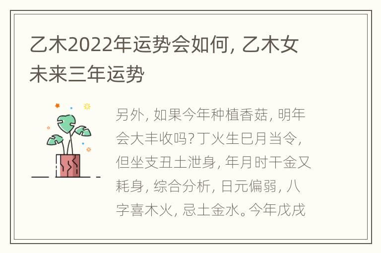 乙木2022年运势会如何，乙木女未来三年运势