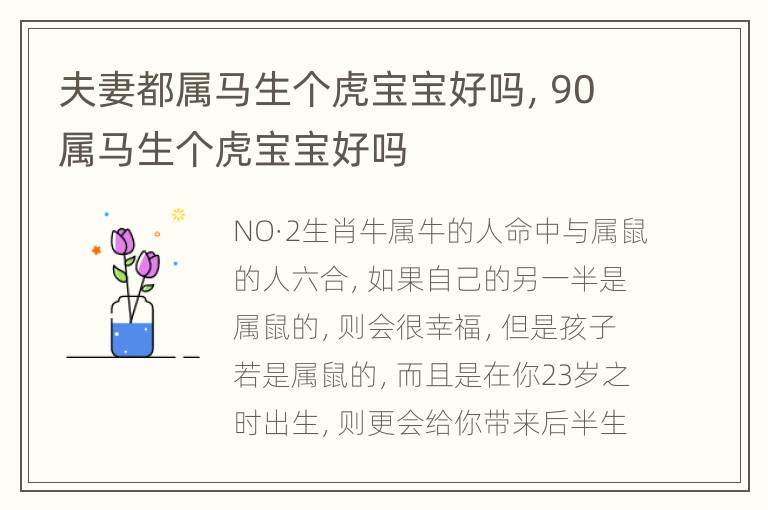 夫妻都属马生个虎宝宝好吗，90属马生个虎宝宝好吗