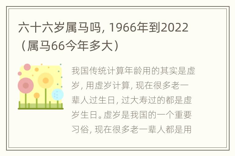 六十六岁属马吗，1966年到2022（属马66今年多大）