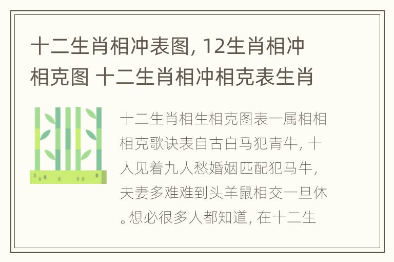 十二生肖相冲表图，12生肖相冲相克图 十二生肖相冲相克表生肖属相婚配