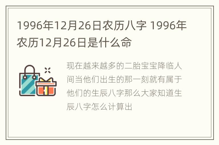 1996年12月26日农历八字 1996年农历12月26日是什么命