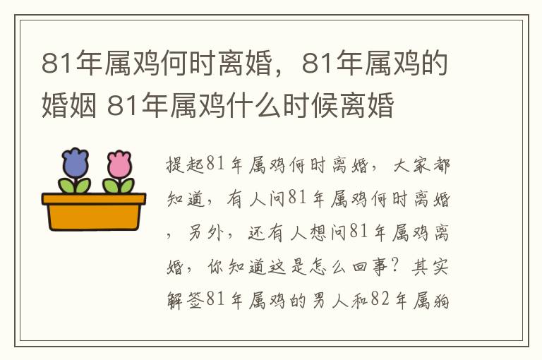 81年属鸡何时离婚，81年属鸡的婚姻 81年属鸡什么时候离婚