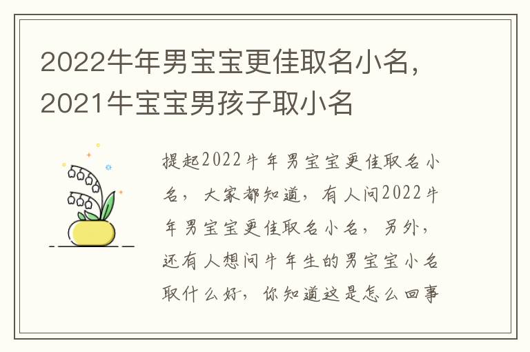 2022牛年男宝宝更佳取名小名，2021牛宝宝男孩子取小名