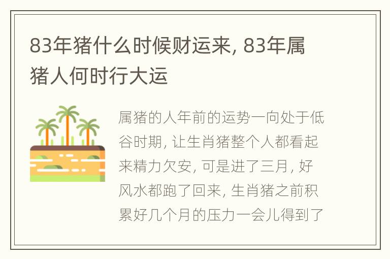 83年猪什么时候财运来，83年属猪人何时行大运