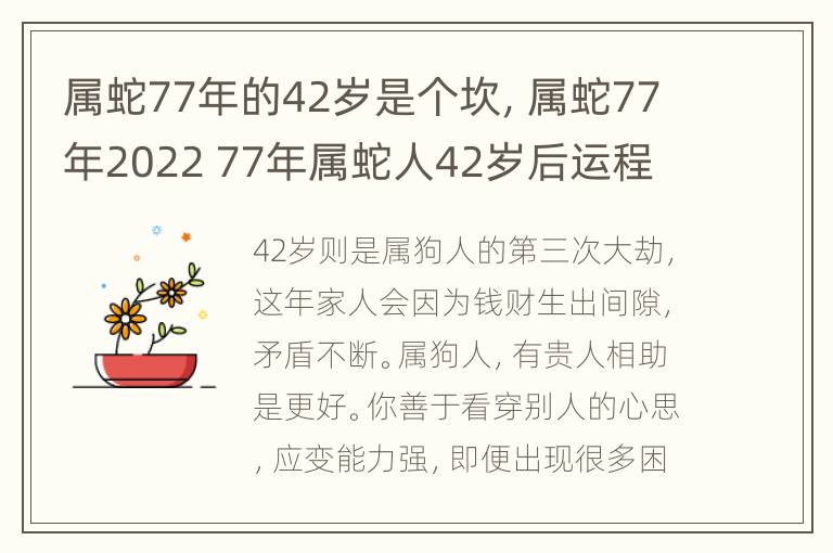 属蛇77年的42岁是个坎，属蛇77年2022 77年属蛇人42岁后运程